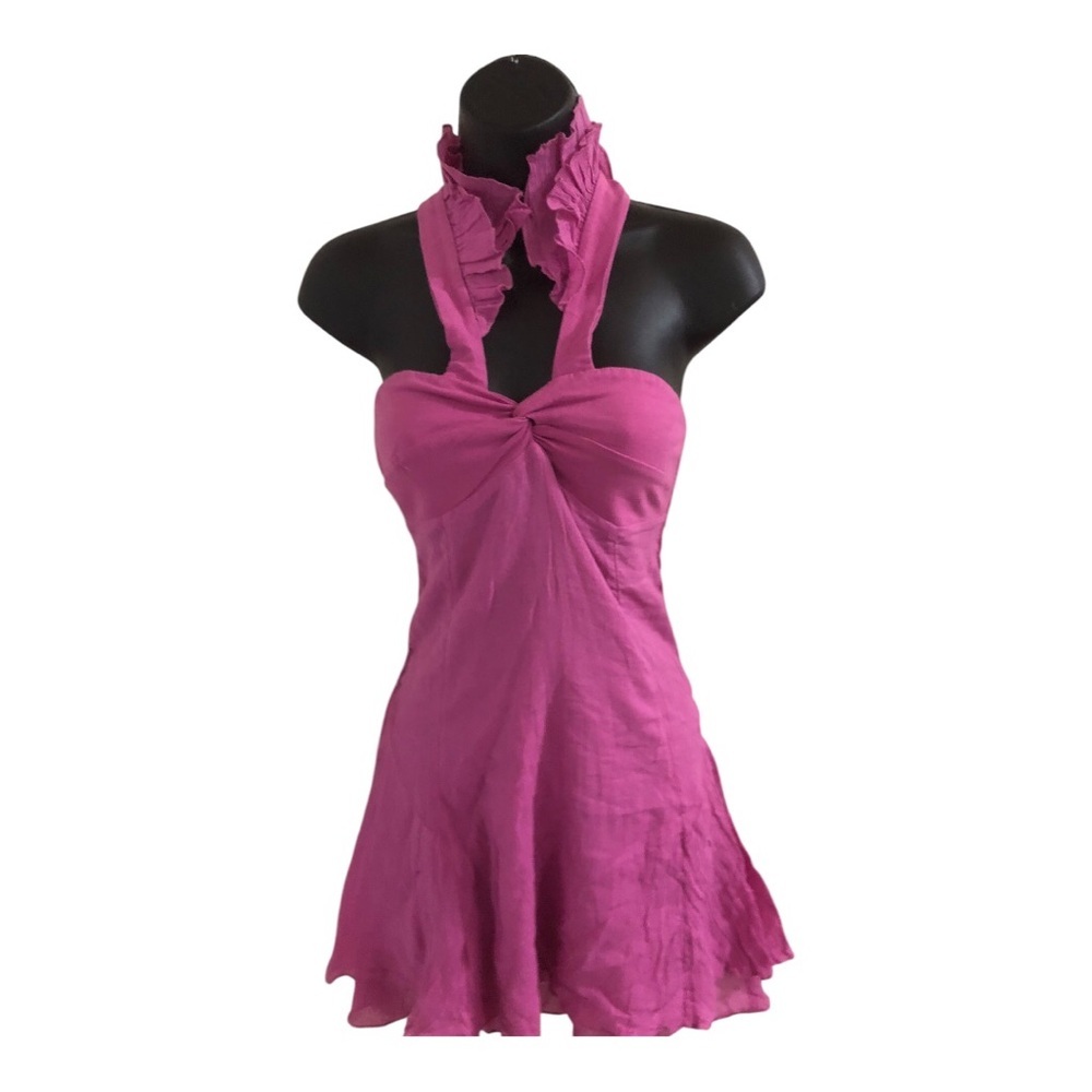 Free People pink flutter strap halter front twist mini dress size XS brand new